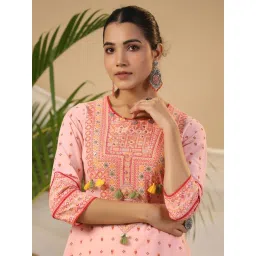 Juniper Pink Tribal Printed Pure Cotton Kurta With Beads & Sequins Work image 5