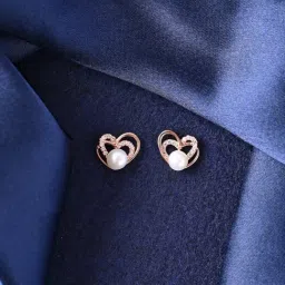 Clara 925 Silver Rose Gold Plated Swiss Zirconia Adah Freshwater Pearl Heart Stud Earrings for Women-image-71