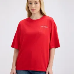 Pepe Jeans Red Back Print Short Sleeve Oversized T-Shirt-image-36
