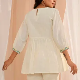 Libas Off-White Cotton Embroidered A Line Short Kurti image 2
