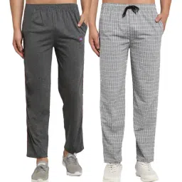 Vimal Jonney Light Grey & Grey Regular Fit Check Trackpants - Pack of 2-image-78