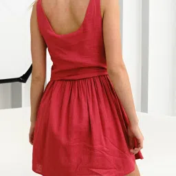 VIRGIO Red Viscose Solid Sleeveless Dress image 2