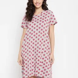 Clovia Grey Printed Night Dress-image-30