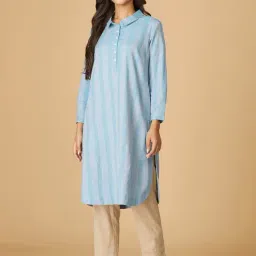 Fabindia Blue Cotton Embroidered A Line Kurta-picture-25