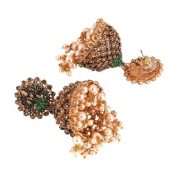 Teejh Chakriya Green Golden Enamel Jhumki Earrings image 5