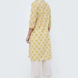 Melange by Lifestyle Mustard Cotton Printed Straight Kurta image 2
