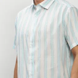 showoffff SHOWOFF White & Green Slim Fit Striped Shirt image 5
