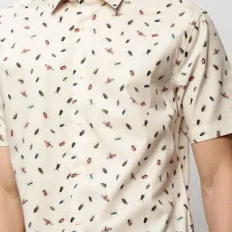 showoffff SHOWOFF Cream Slim Fit Printed Shirt image 5