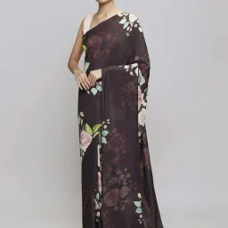 navyasa by liva Major Brown Floral Print Saree With Unstitched Blouse image 2