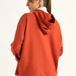 FEMMELLA Rust Relaxed Fit Solid Hooded Sweatshirt image 2
