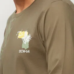 showoffff SHOWOFF Olive Slim Fit Printed Sweatshirt image 5