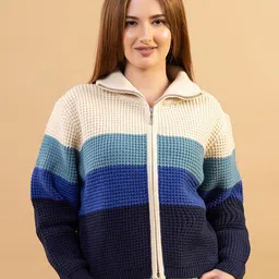 all about you Women Striped Shirt Collar Long Sleeves Woollen Cardigan-image-32