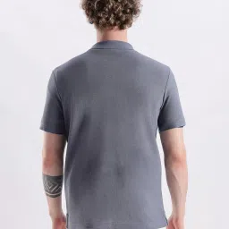 CALVIN KLEIN Greyish Blue Textured Regular Fit Cotton Polo T-Shirt image 2