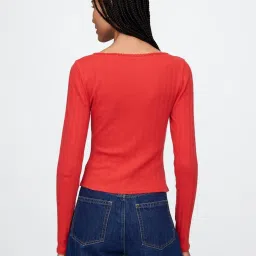 GAP Red Solid Long Sleeves Textured Top image 2