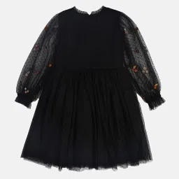 MINIKLUB Girls Black Embroidered Full Sleeves Dress image 2