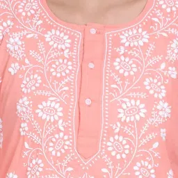 PARAMOUNT CHIKAN Peach Cotton Embroidered Straight Kurti image 5