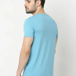 UnderJeans by Spykar Blue Regular Fit Printed Cotton Crew T-Shirt image 2