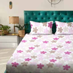 Klotthe White & Pink 300 TC Polycotton Double Elastic Bedsheet with 2 Pillow Covers image 2