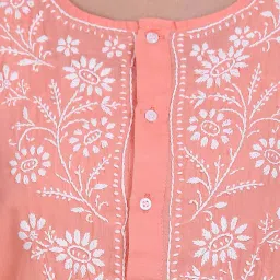 PARAMOUNT CHIKAN Peach Cotton Embroidered Straight Kurta image 5