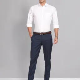 AD by Arvind Dark Blue Slim Fit Flat Front Trousers image 5