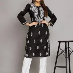 PARAMOUNT CHIKAN Black Cotton Chikankari Straight Kurta image 5