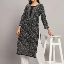 PARAMOUNT CHIKAN Black Cotton Embroidered Straight Kurta image 5