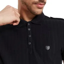 Octave Navy Cotton Regular Fit Striped Polo T-Shirt image 5