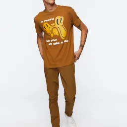 Forever 21 Orange Cotton Regular Fit Printed T-Shirt image 5