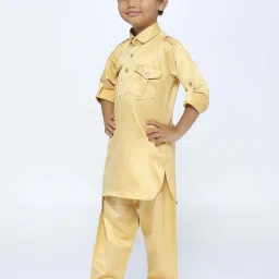 Kids Island Boys Gold Solid Full Sleeves Kurta Set image 2