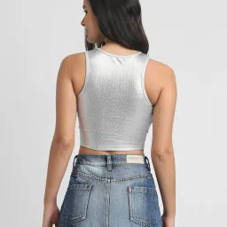 Forever 21 Silver Self Design Crop Top image 2