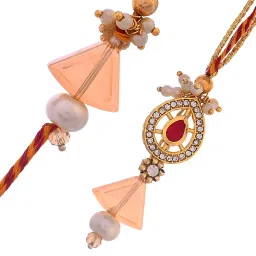 Aapno Rajasthan Beautiful Red Bead work Bhaiya Bhabhi Rakhi Set image 2