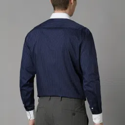 Louis Philippe Navy Cotton Regular Fit Striped Shirt image 2
