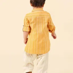 Fabindia Kids Yellow Cotton Embellished Full Sleeves Kurta, Pyjama image 2