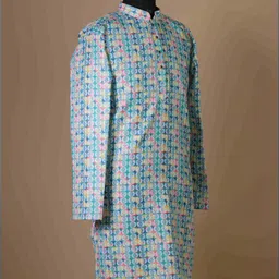 LAZZLY Men Floral Printed Mirror Work Kurta image 5