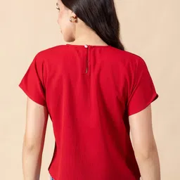 Masami Women Snake Crepe Solid Red Top image 2