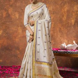 Saree Mall Cream Linen Self Saree with Blouse Piece-picture-7
