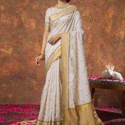Saree Mall Cream Linen Self Saree with Blouse Piece-picture-33