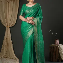 Saree Mall Teal green Viscose Self Saree with Blouse Piece-image-4