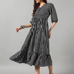Raiyani Fashion Women Printed Puff Sleeves Fit & Flare Dress-image-0