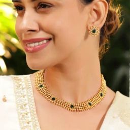 Rubans Gold-Tone Plated Green Set for Women-picture-6