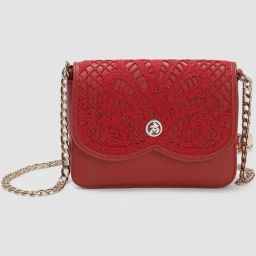 Label Ritu Kumar Red Shelly Scallop Lace Sling Bag-picture-26