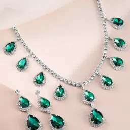 Rubans Rhodium Plated Green Set for Women image 3