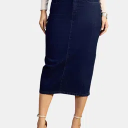 here&now Women Solid A-line Blue Skirt-picture-11