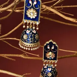 Sohi Royal Blue Meenakari Jhumki Earrings-image-46