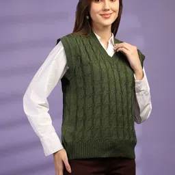 Mast & Harbour Women Cable Knit Woollen Sweater Vest image 4