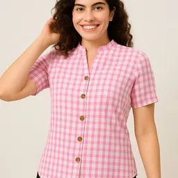 Rashmi Shree Creation Women Checked Mandarin Collar Cotton Top-picture-22