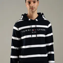 Tommy Hilfiger Men Striped Brand Logo Printed Hooded Pullover Sweater-picture-38