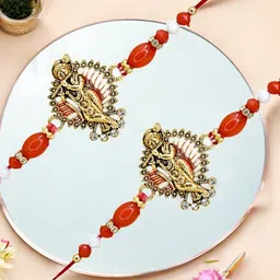 MEIRA JEWELLERY Set Of 2 Artificial Stones Studded & Beaded Thread Rakhis image 4
