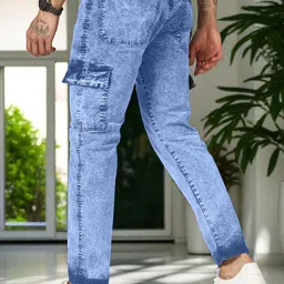 PLUS 91 Men Regular Fit Mid-Rise Light Fade Cargo Jeans image 3