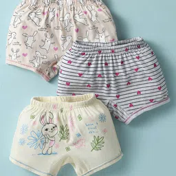Bodycare Cotton Knit Shorts with Bunny & Hearts Print Pack of 3 - Cream Light Grey & Peach-picture-20